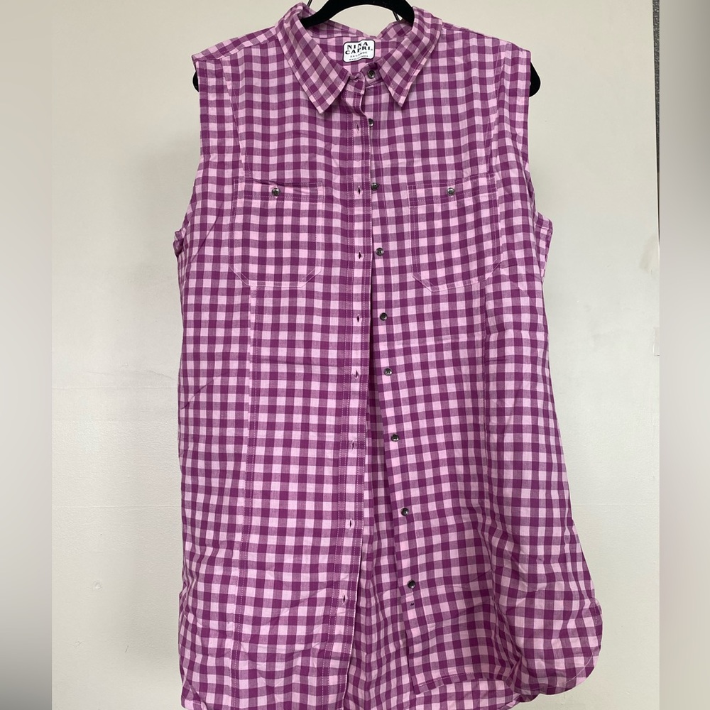 Nina Capri Plaid Sleeveless Long Shirt or Dress with Pockets